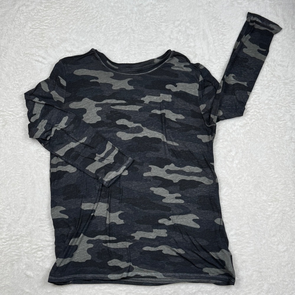 Lucky Brand Camo Long Sleeve Top Womens XL Green Gorpcore Casual Crew Neck